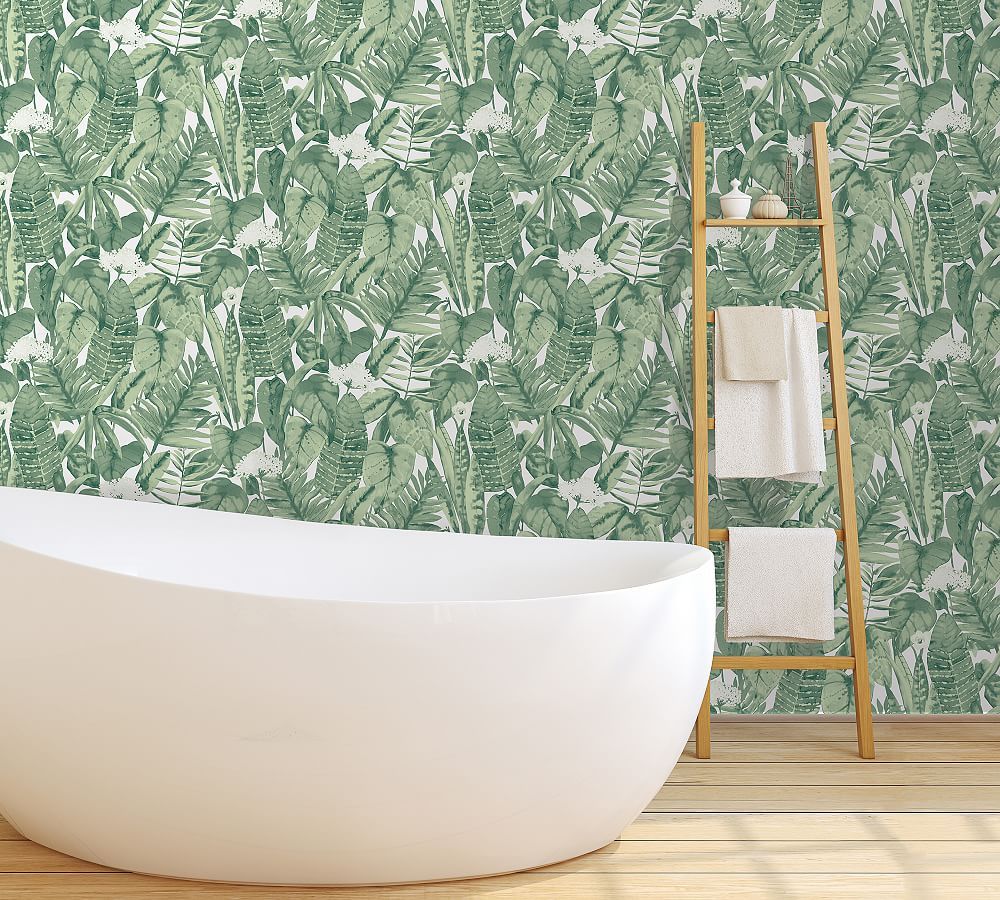 Tropical Jungle Green Leaf Removable Wallpaper | Pottery Barn (US)