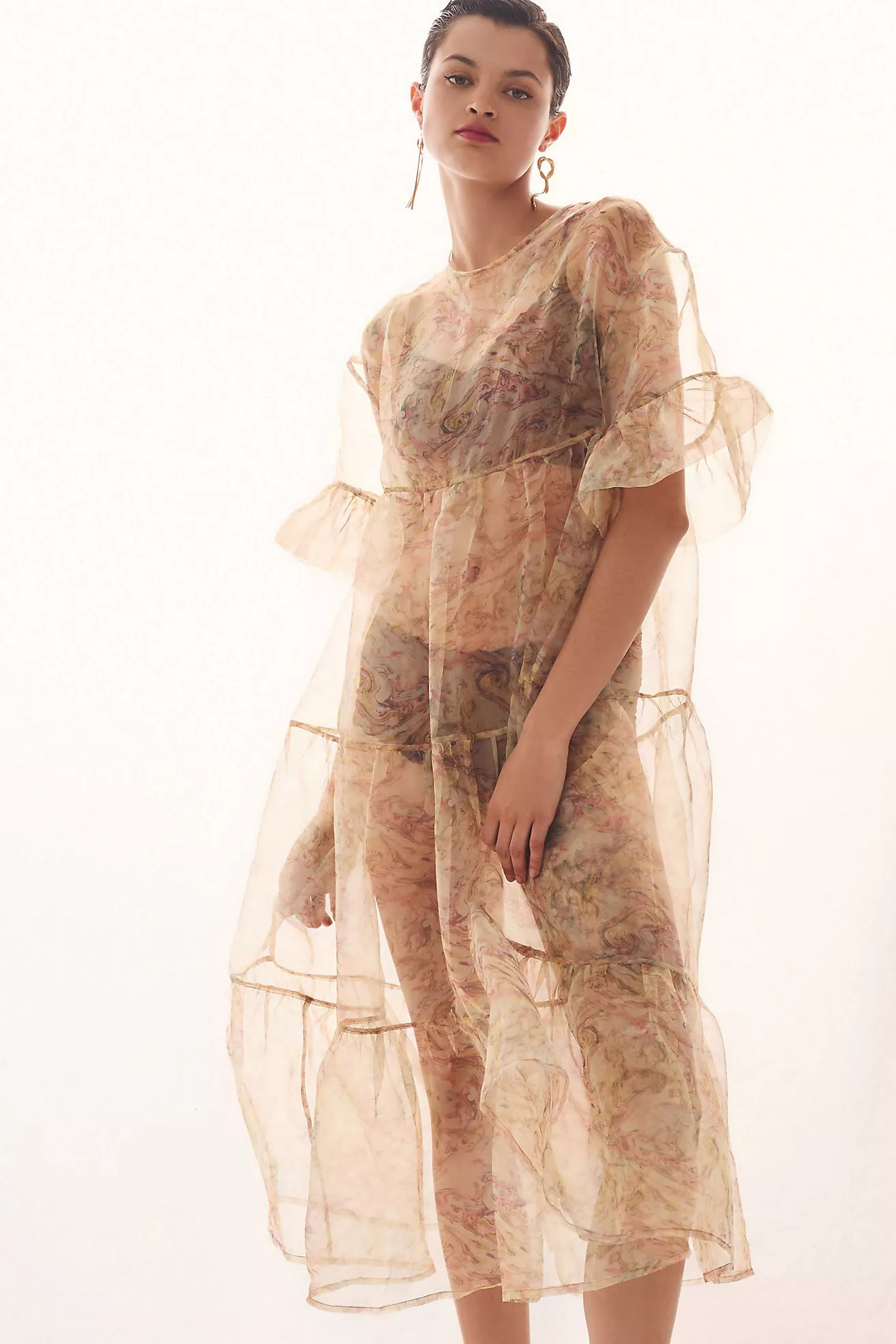 Tiered Sheer Printed Dress | Anthropologie (US)
