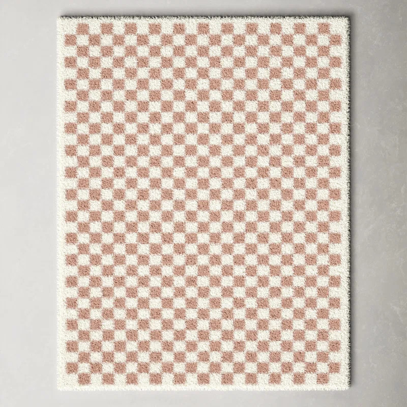 Walker Checkered Pink/Cream Plush Shag Area Rug | Wayfair North America