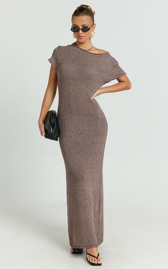 Amber Maxi Dress - Knitted T-Shirt Dress in Brown | Showpo (US, UK & Europe)