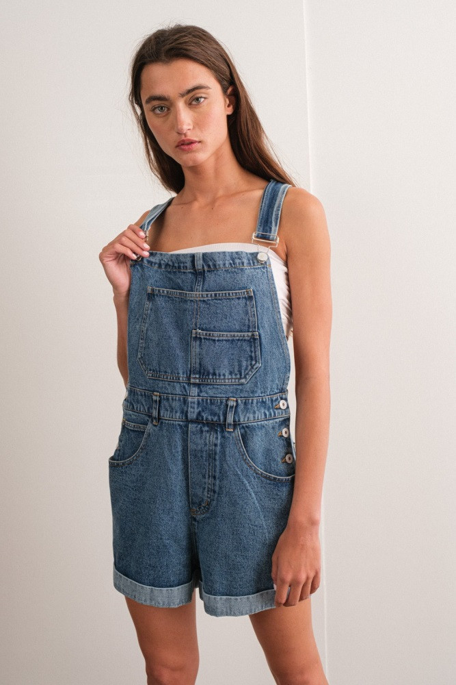 Blue Rolled Hem Short Overalls | PinkBlush Maternity