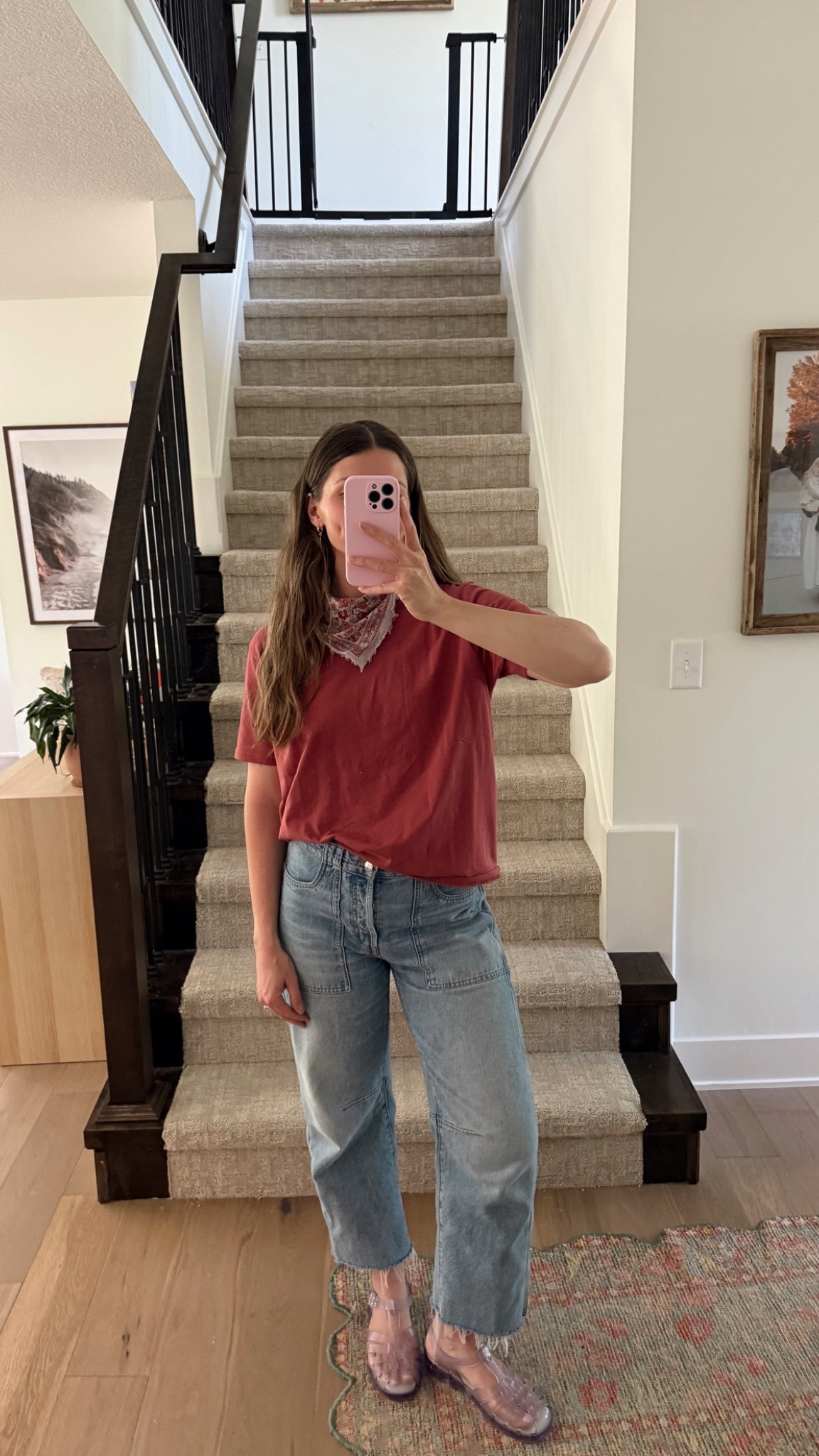 wearing medium in tee (sized up)  and jeans run big, size down! Simple outfit spruced up with a bandana and jelly shoes! 

Summer outfit

#LTKootd