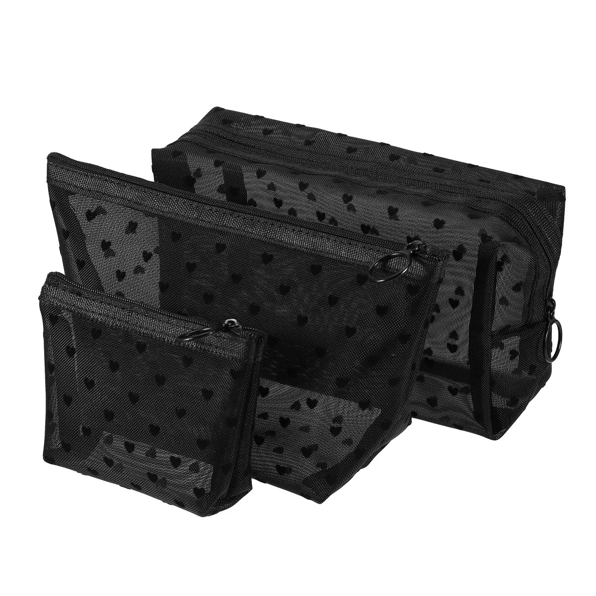 Unique Bargains Nylon Heart Shape Print Mesh Clear Makeup Bags 3 Pcs | Target