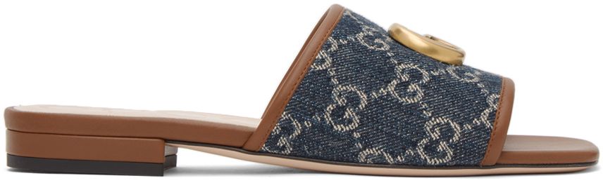 Blue Denim GG Jacquard Slide Sandals | SSENSE