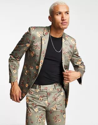 ASOS DESIGN skinny suit jacket in brown floral print | ASOS (Global)