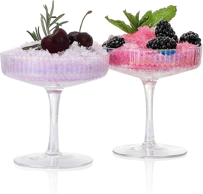 Iridescent Coupe Glasses set of 2 Vintage Stem Design for Manhattan Cocktail Champagne Martini Al... | Amazon (US)