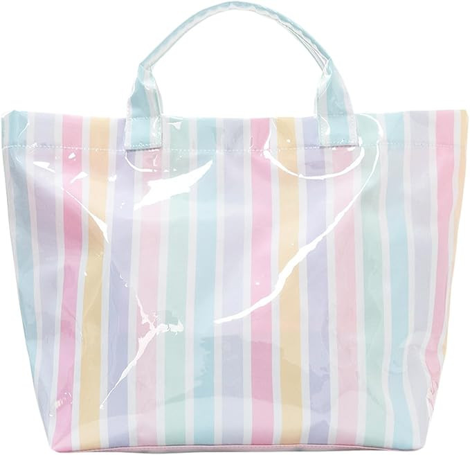 JQWYGB Striped PVC Tote Bag Large Glossy Striped Handbags Waterproof Top Handle Bag Plastic Tote ... | Amazon (US)