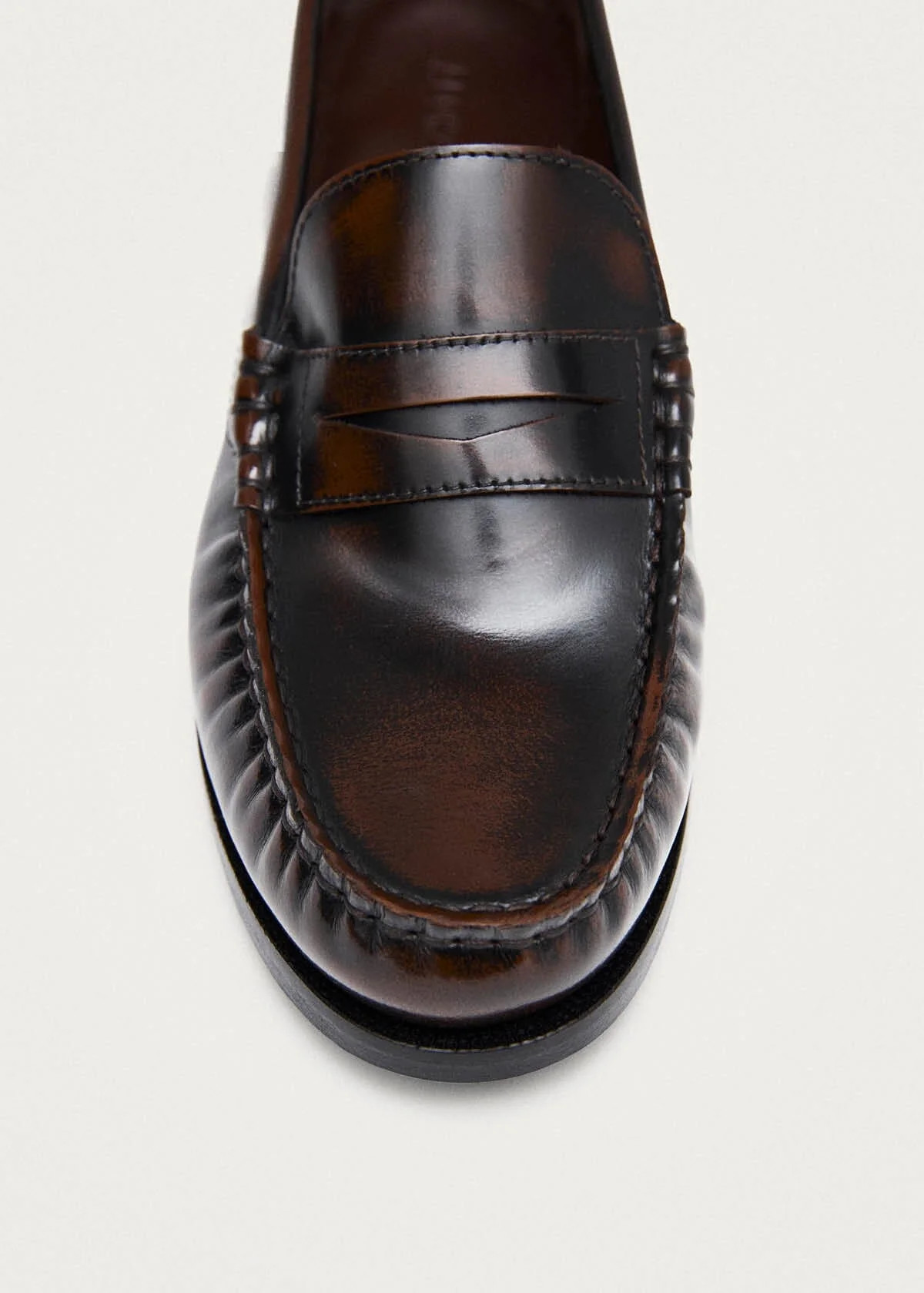 Rivet Vintage Effect Coffee Brown Leather Loafers | ALOHAS (Global)