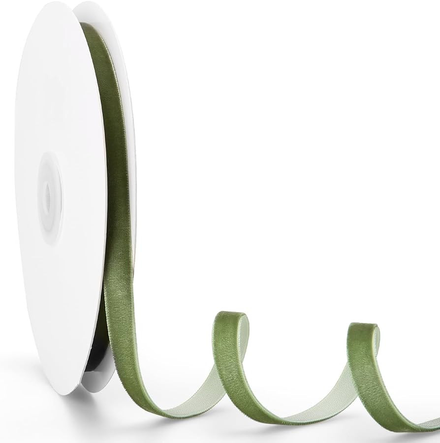 Christmas Ribbon Spool Olive Green Vintage Velvet Ribbons for Gift Wrapping Christmas Tree DIY Cr... | Amazon (US)