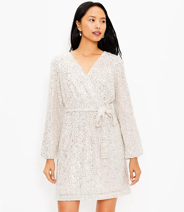 Sequin Wrap Dress | LOFT