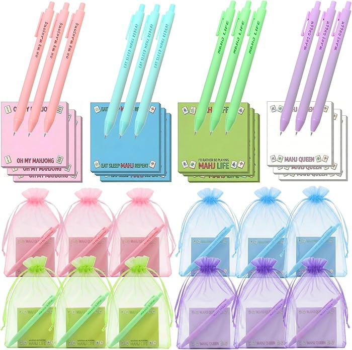 36 Pcs Mahjong Party Favors, Include 12 Mahjong Sticky Notes 12 Ballpoint Pens 12 Organza Bags, F... | Amazon (US)