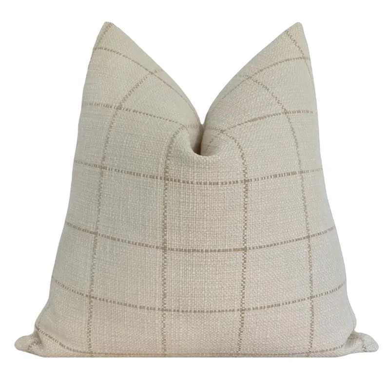 Cream and Light Brown Window Pane Pillow Cover, Cover Only - Etsy | Etsy (US)