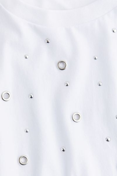 Embellished T-shirt - Round Neck - Short sleeve - White - Ladies | H&M US | H&M (US + CA)