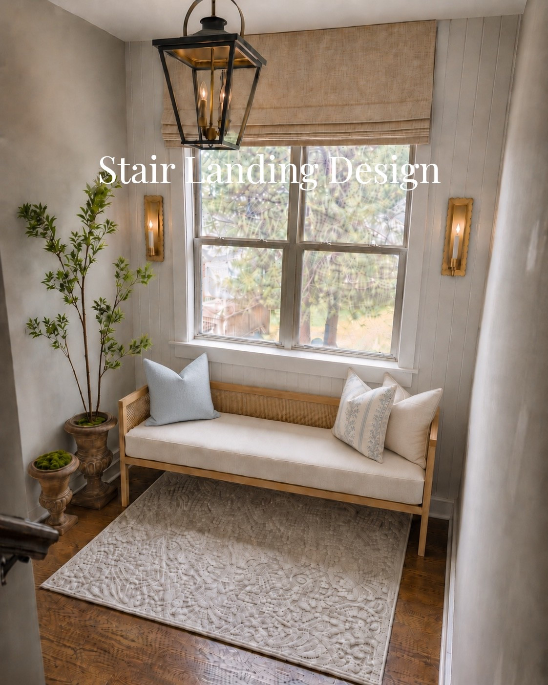 I’m trying to reimagine my stair landing to be a bit more of a destination. Right now, it’s a bit of an afterthought. So I’ve incorporated a cane back sofa, some anthropology-inspired candle sconces, some shiplap wallpaper, and a linen Roman shade toy bring this space some warmth. 

#ballardesigns #safaveigh #dejavuromanshades #amazomehome #walmarthome

#LTKHome
