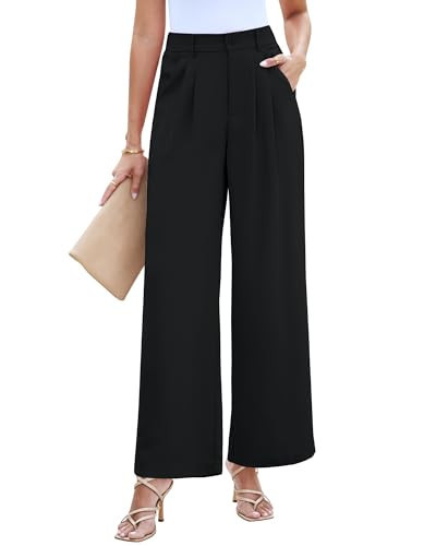 LookbookStore Womens High Waisted Black Trousers - Wide Leg, High Waist, Fall & Summer Pants - Size Large/12-14 | Amazon (US)