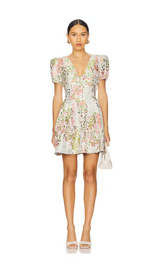 ELLIATT Calaantha Puff Sleeve Mini Dress in White,Green. - size XXL | Revolve Clothing (Global)