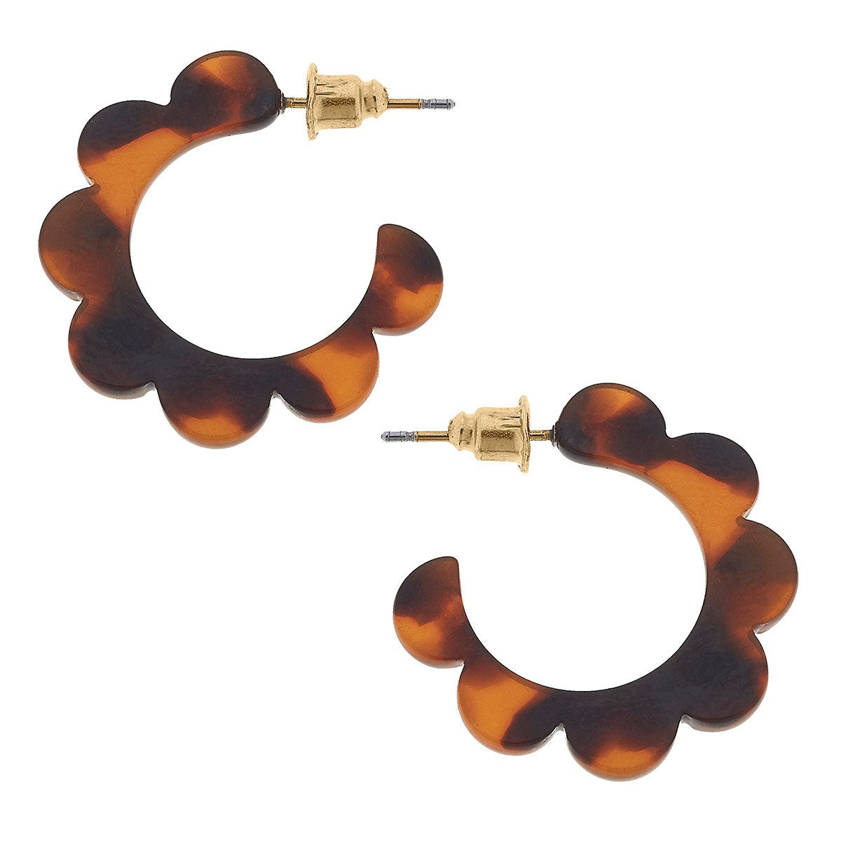 Caroline Scalloped Resin Hoop Earrings in Tortoise | CANVAS
