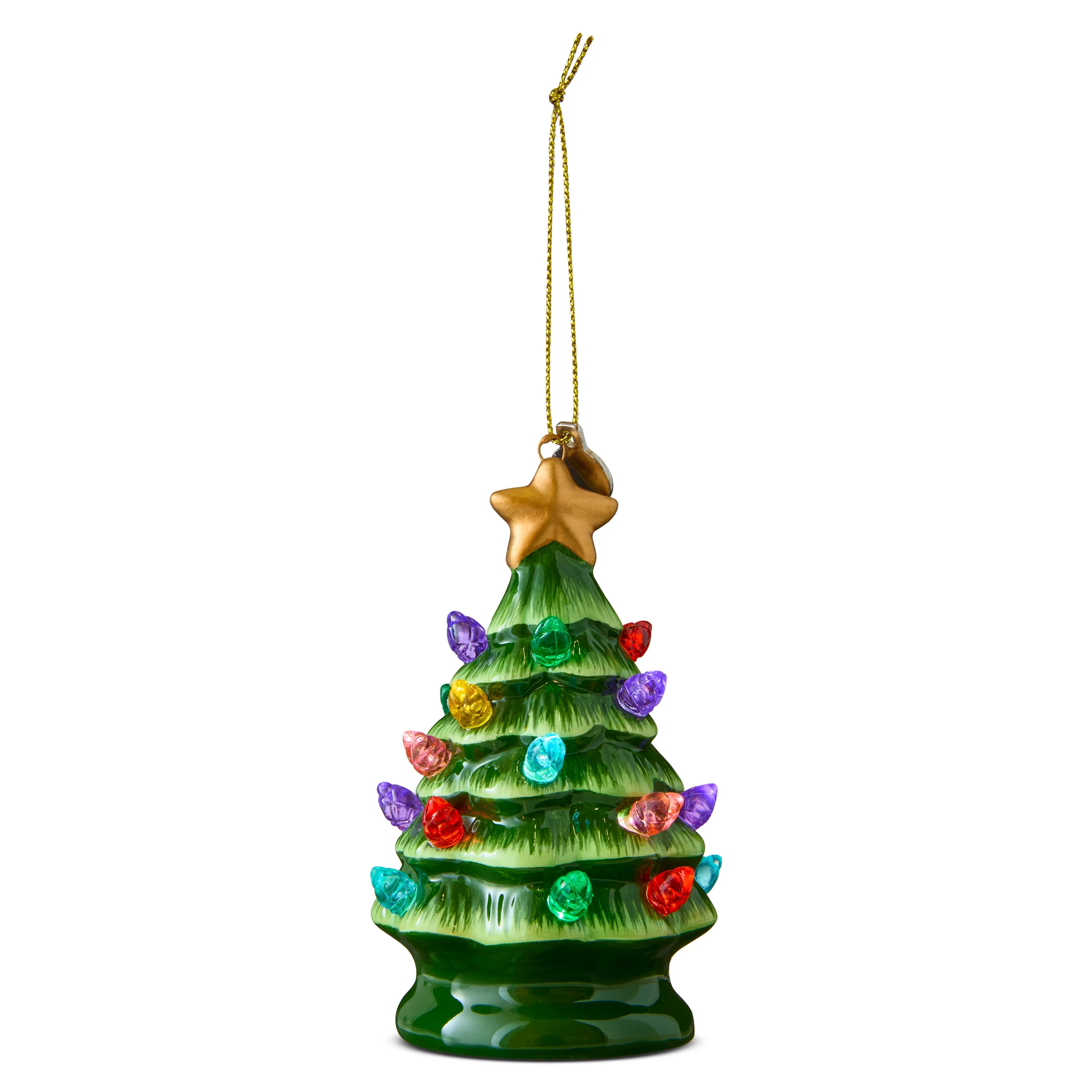 Mr. Christmas 4" Nostalgic Ceramic Lit Tree Ornament Decoration, Green | Walmart (US)