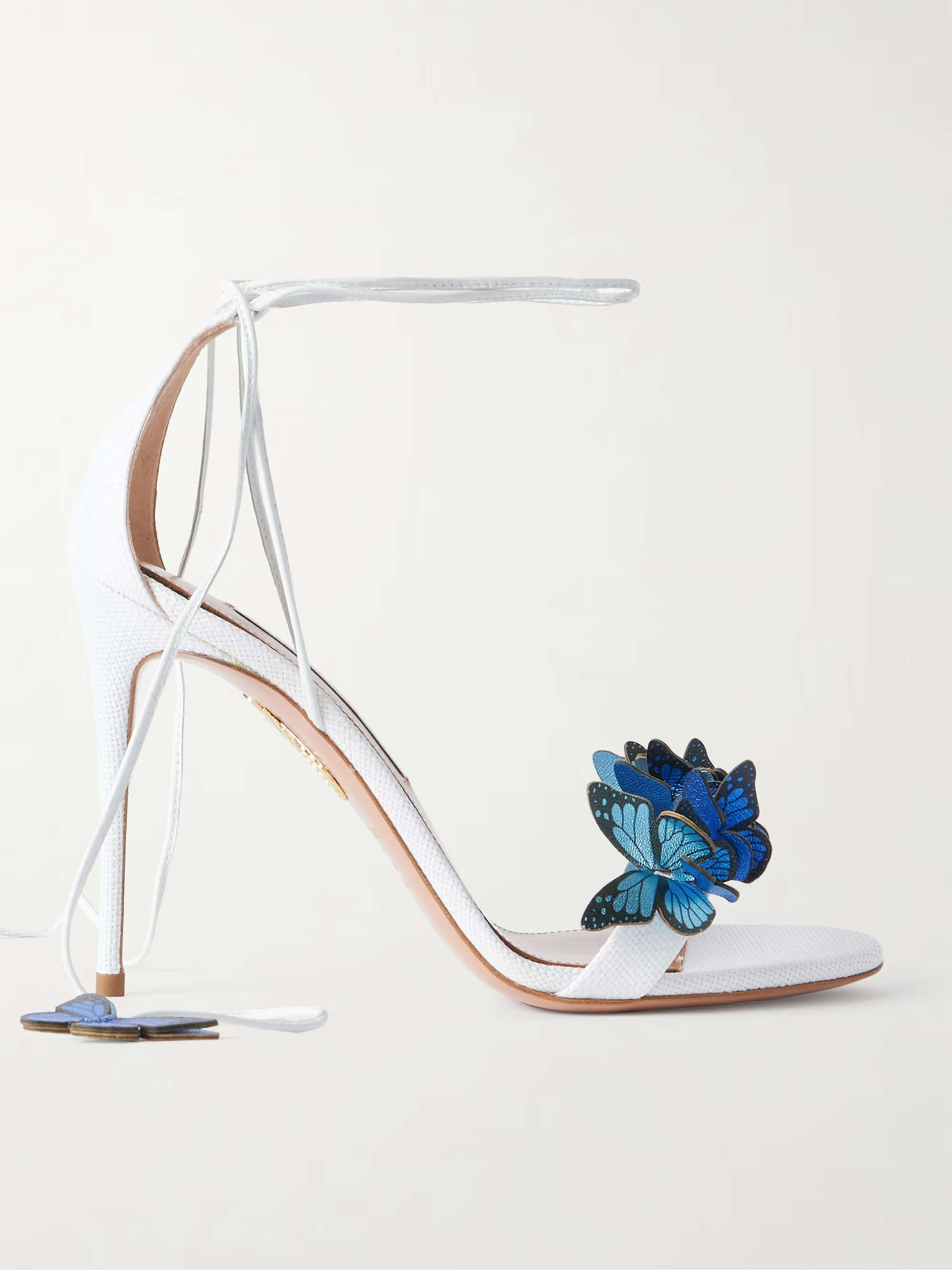 Papillon 105 leather-trimmed appliquéd raffia sandals | NET-A-PORTER (UK & EU)