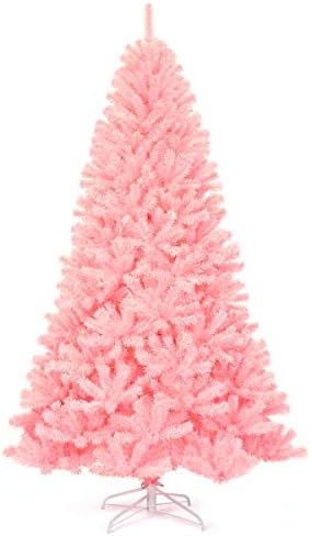 Goplus 7.5ft Unlit Pink Artificial Christmas Tree, Hinged Spruce Full Tree with Metal Stand, 100%... | Amazon (US)