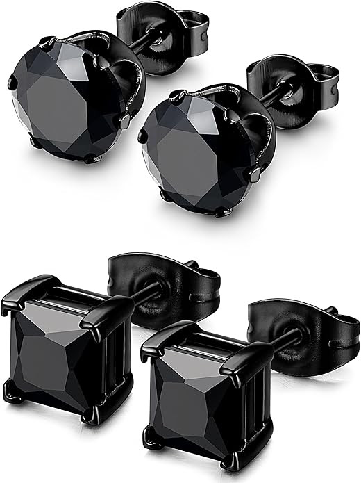 BESTEEL 2 Pairs Hypoallergenic CZ Black Stud Earrings for Men Women 316L Stainless Steel Square R... | Amazon (US)