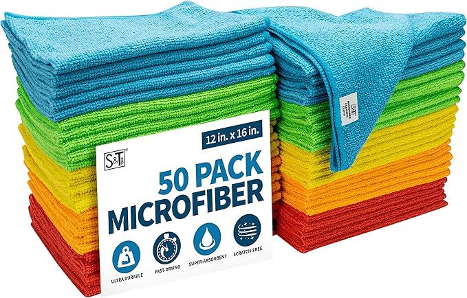 S&T INC. Microfiber Cleaning Cloths, 12in. x 16in. Reusable and Lint-Free Towels for Home, Kitche... | Amazon (US)