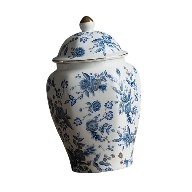 Flower Vase Ginger Jar with Lid Storage Canister Dried Flower Vase Blue and White Porcelain Jar C... | Walmart (US)