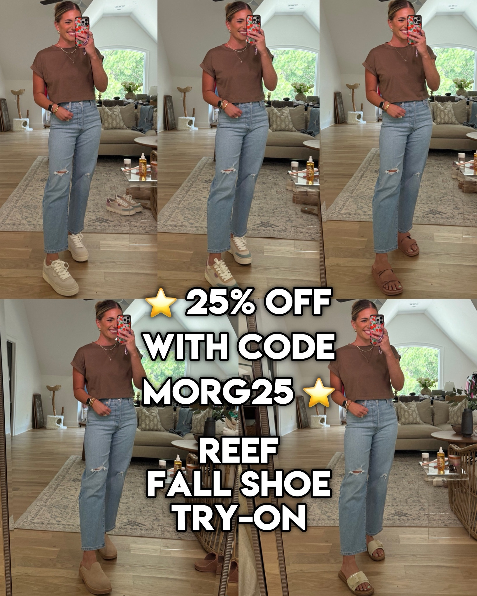 Ordered some shoes from reef for fall! ⭐️ Use code MORG25 for 25% off everything 🤩⭐️
Everything is soooo comfy! All are true to size except for the lay days lift - size up 1/2 size in those! 
Vista skye in sand - TTS
Lay day lift in white/vintage and multi green - size up 1/2 size
Sunny Emma in vintage - TTS 
Ojaj two bar in cork - TTS 


#LTKFindsUnder100 #LTKSaleAlert #LTKShoeCrush