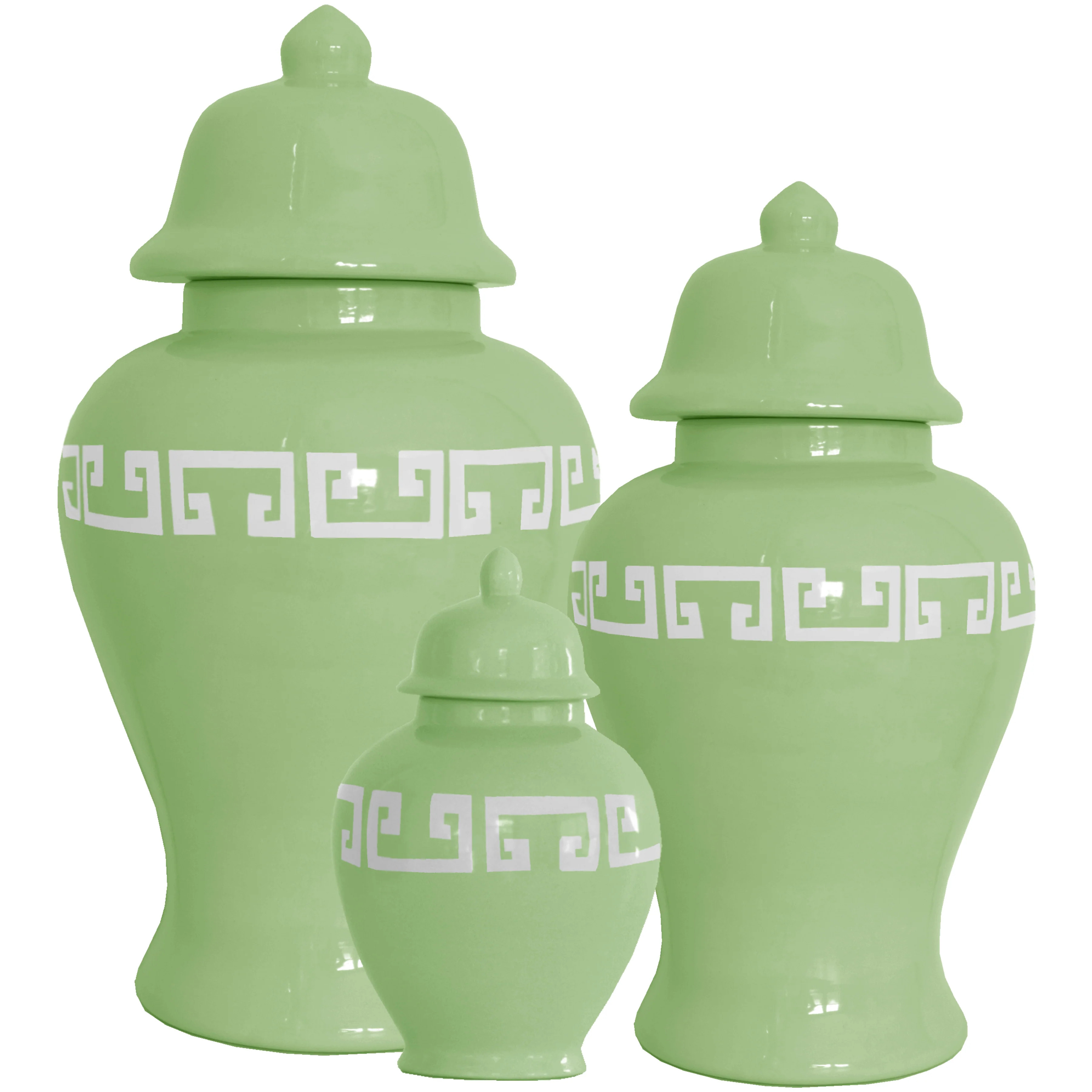 Cabbage Patch Green Greek Key Ginger Jars | Ruby Clay Company