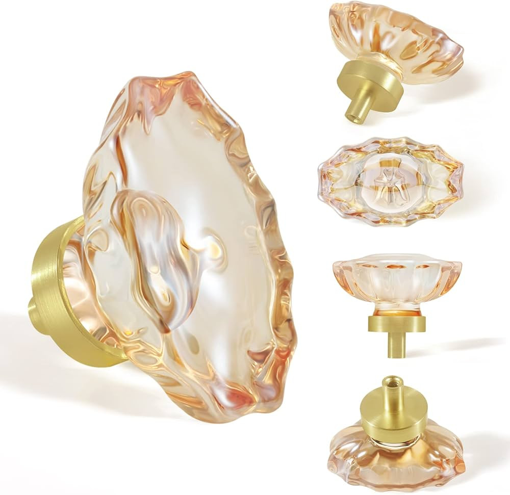 16 Pack Champagne Crystal Knobs for Dresser Drawer Oval Glass Cabinet Knobs and Pulls with Satin ... | Amazon (US)