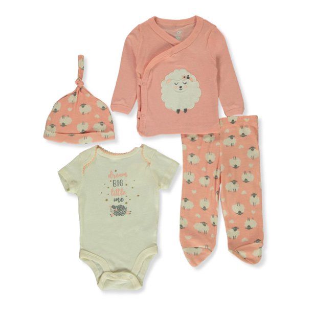 Koala Baby Baby Girls' 4-Piece Sheep Layette Set - peach, 0 - 3 months (Newborn) - Walmart.com | Walmart (US)