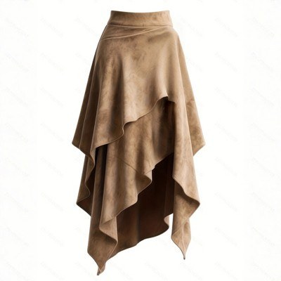 Women’s Solid Suede Midi Skirt, Western Style Asymmetrical Hem a-Line Fall Winter Linen,S | Target