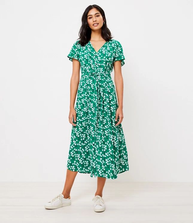 Floral Flutter Sleeve Midi Shirtdress | LOFT