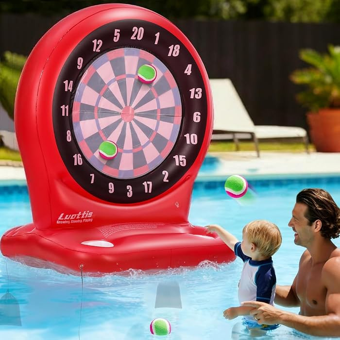 Inflatable Dart Toss Pool Toy Set, Giant Pool Game for Kids Ages 8\u201312, Teens & Adults, Float... | Amazon (US)