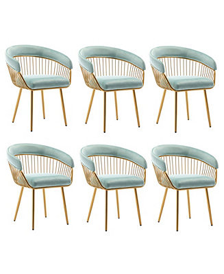 DYHOME 6 Pc. Gray Velvet Upholstered Metal Frame Armrest Mid-Century Side Dining Chair Set - Macy... | Macy's