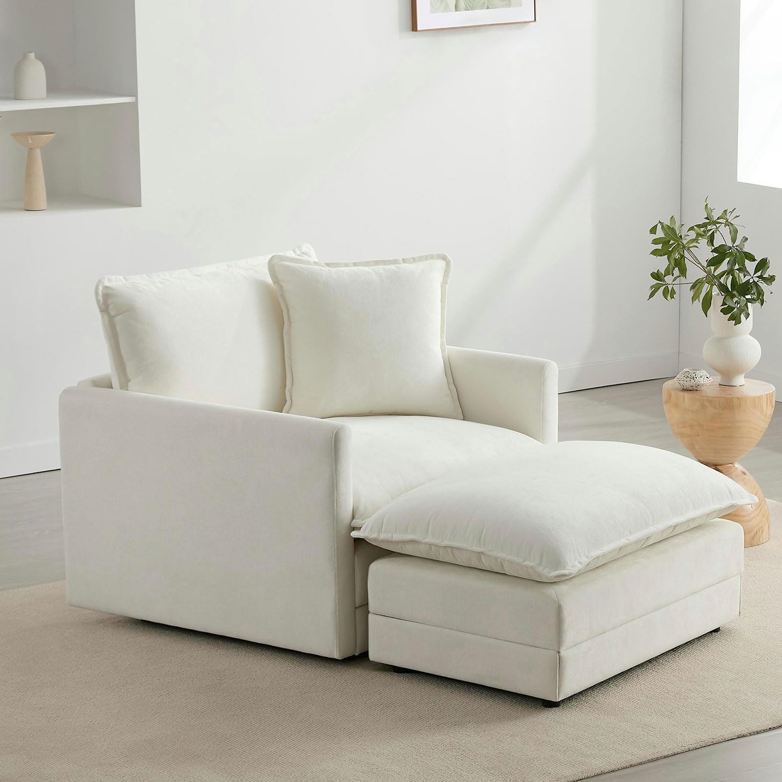 Chenille Oversized Chair with Ottoman - 39”W Big Comfy Reading Chair and Ottoman Set, Lounge Ch... | Amazon (US)