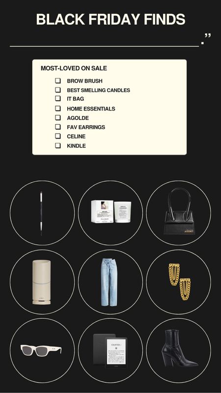 #blackfriday finds. agolde, gold chain earrings, air purifier, designer bag, candle, diffuser, vitruvi, celine, black boots

#LTKGiftGuide #LTKHoliday #LTKSeasonal