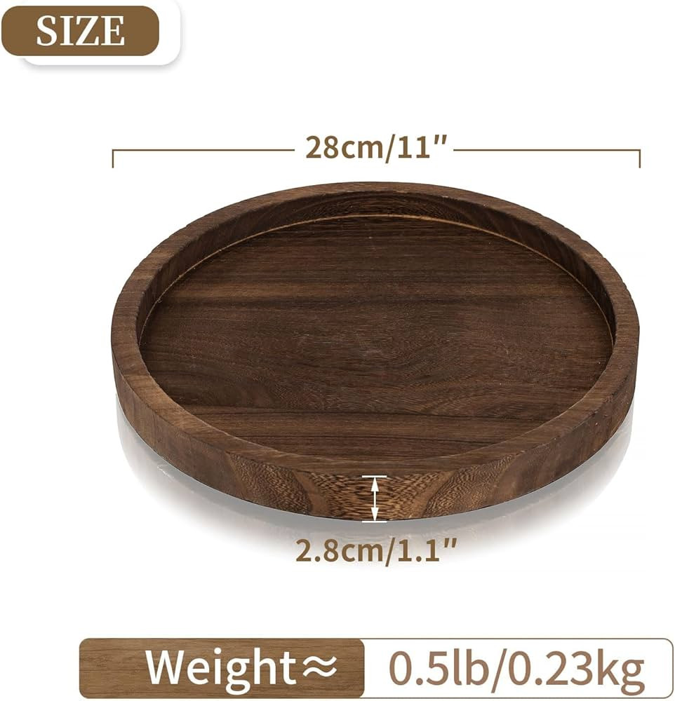 Hanobe Decorative Wooden Serving Tray: Rustic Round Wood Plate Farmhouse Centerpiece Decorations ... | Amazon (US)