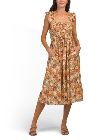 Floral Print Midi Dress With Tassel And Bead Trim | TJ Maxx