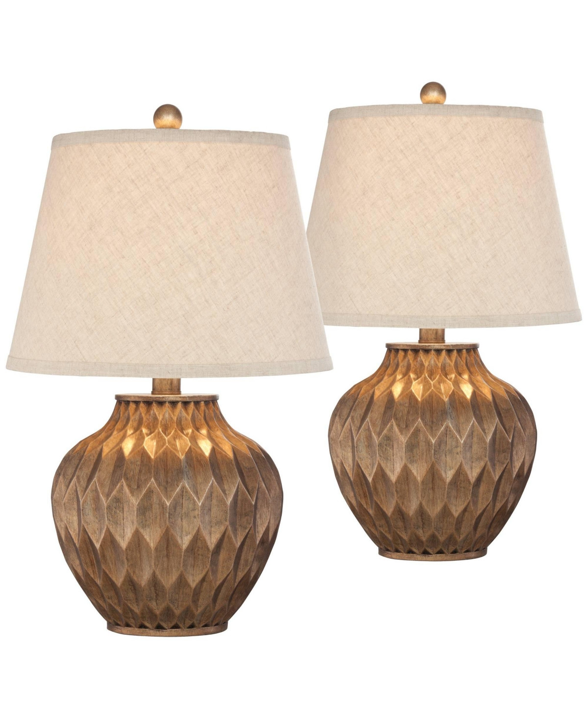 360 Lighting Modern Accent Table Lamps 22" High Set of 2 Warm Bronze Geometric Urn Tapered Drum Shade for Living Room Family Bedroom Office - Bro | Macy's