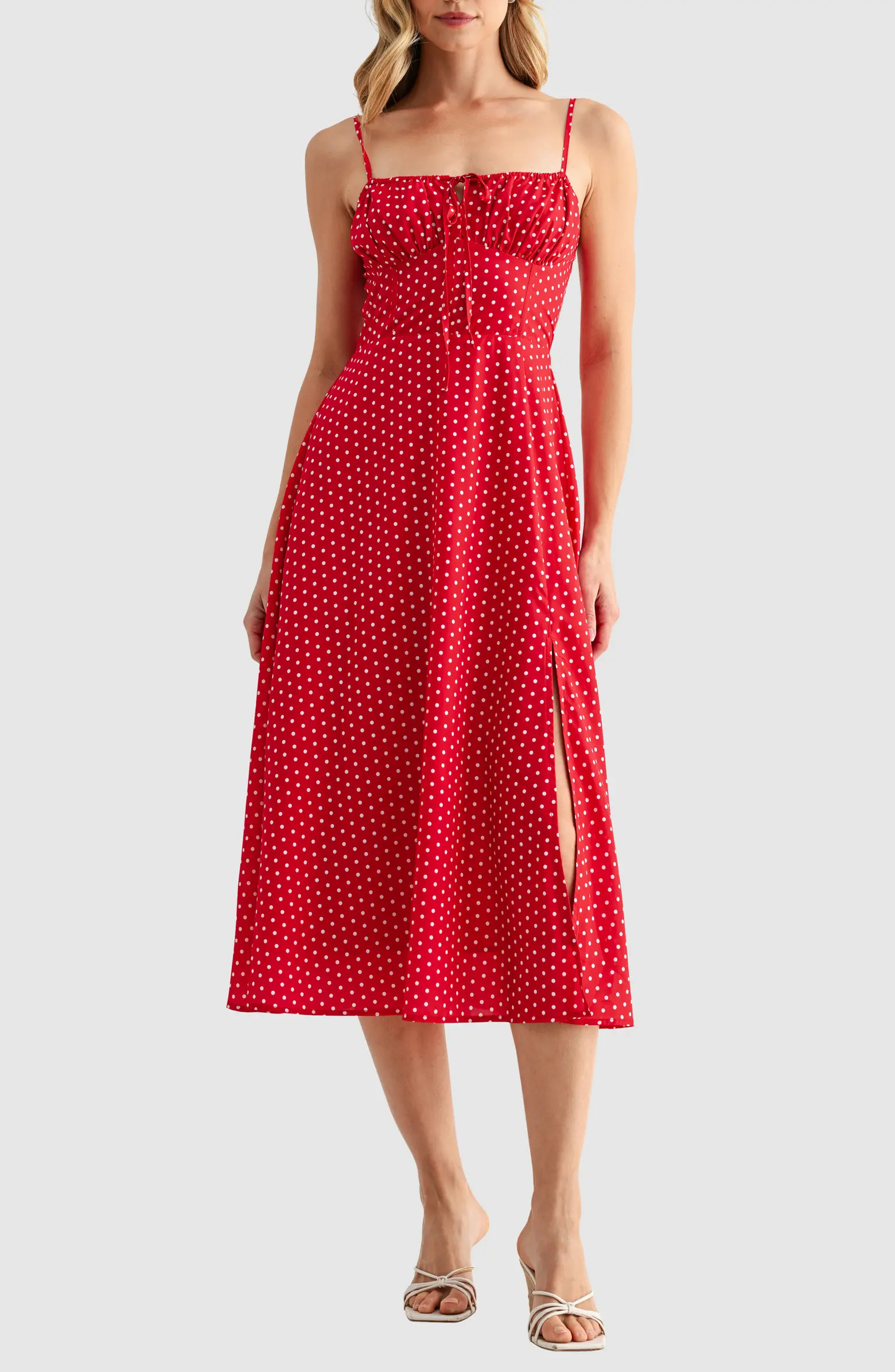 Polka Dot Corset Bodice Midi Sundress | Nordstrom