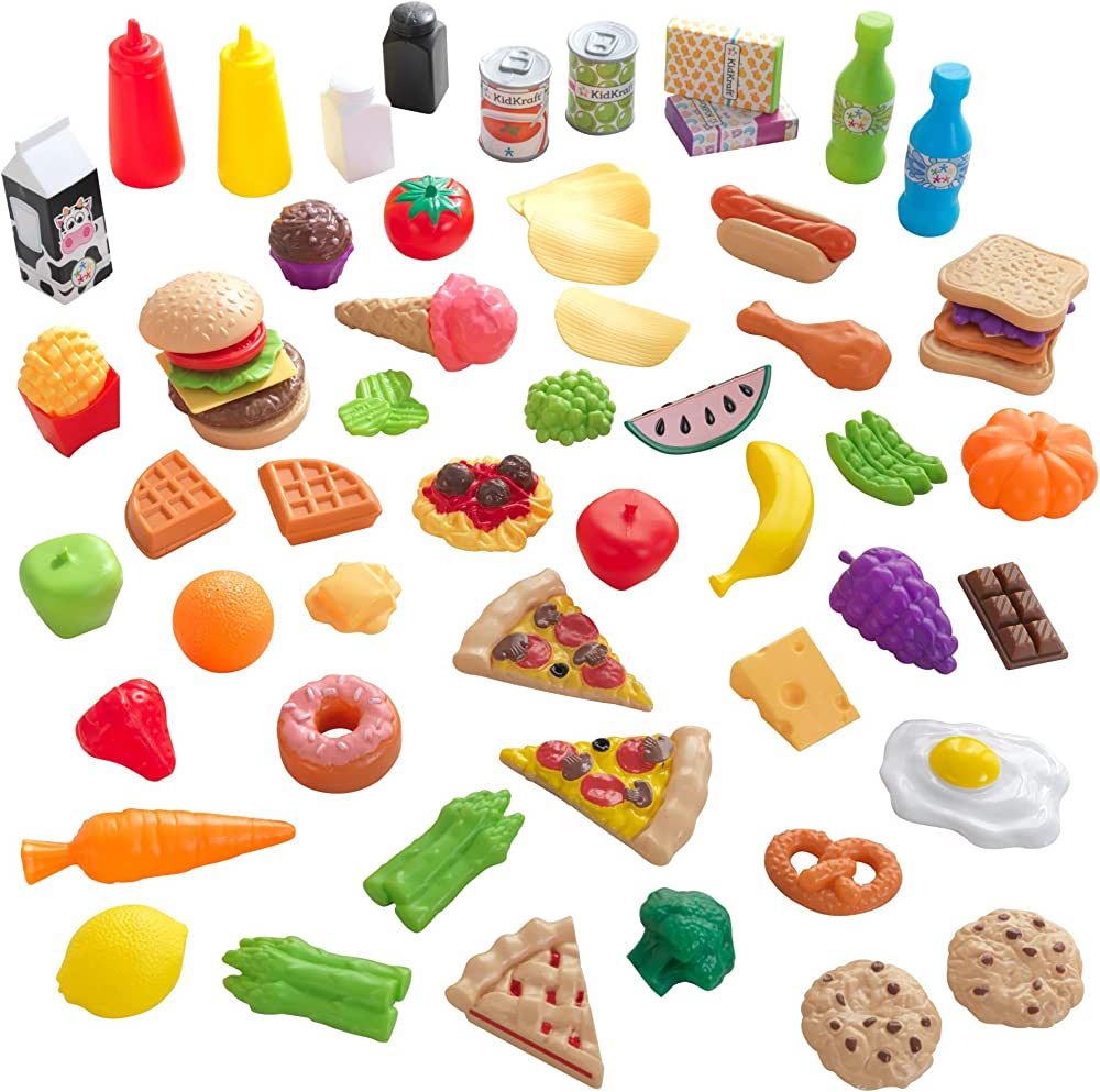 KidKraft 65-Piece Plastic Play Food Set for Play Kitchens, Fruits, Veggies, Sweets, Drinks and Mo... | Amazon (US)