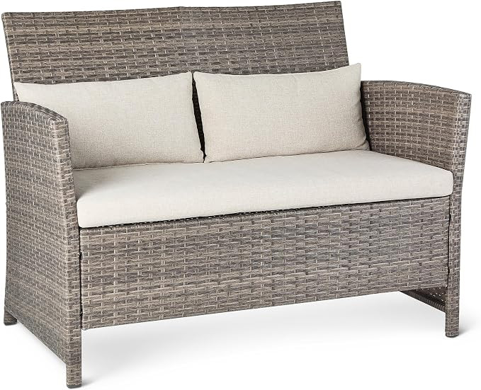 Amazon Basics Outdoor Patio Loveseat, 2-Seat Wicker Couch with Beige Cushions, Weather-Resistant | Amazon (US)