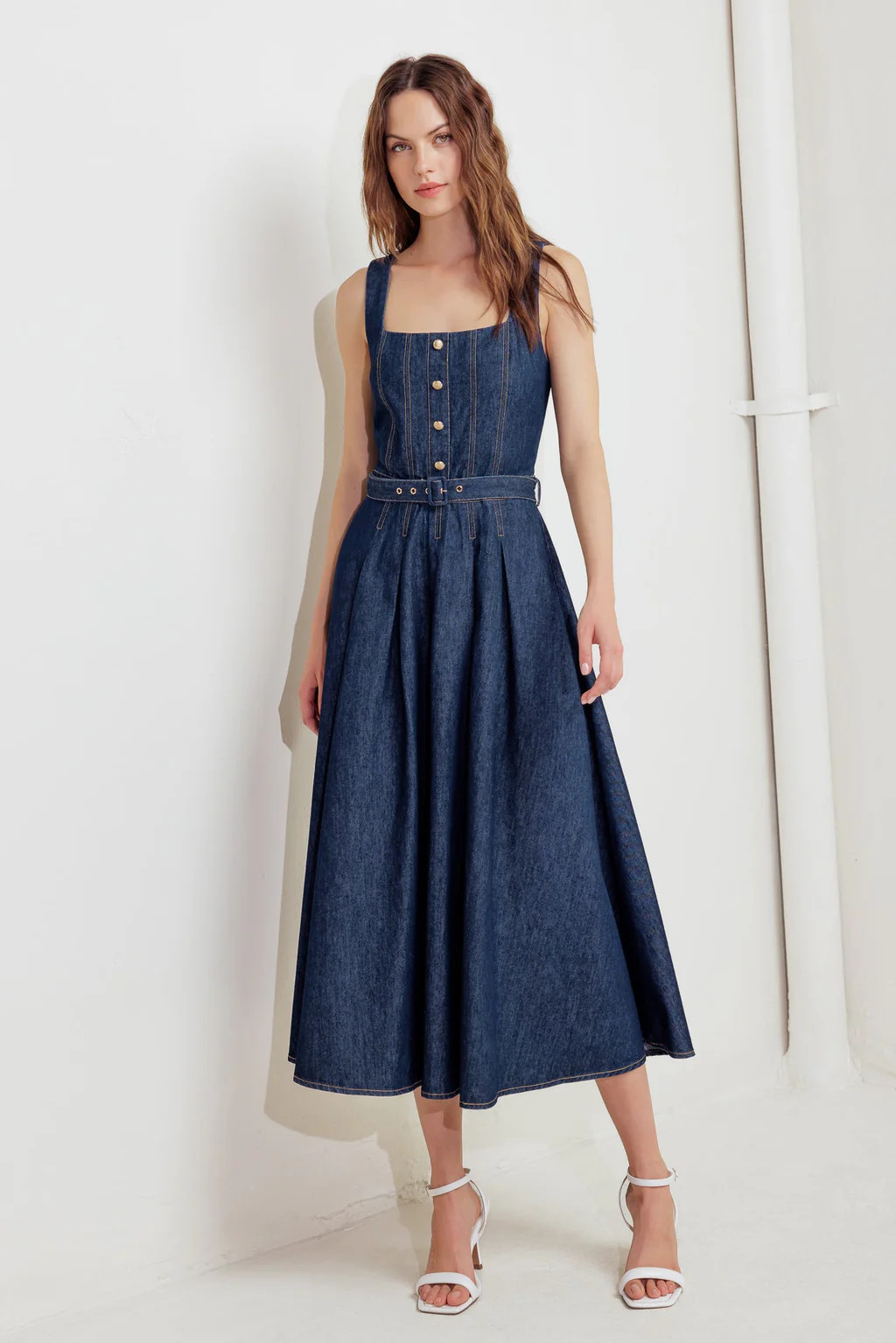 MOONLIGHT SERENADE DARK DENIM MIDI DRESS | Lady Black Tie