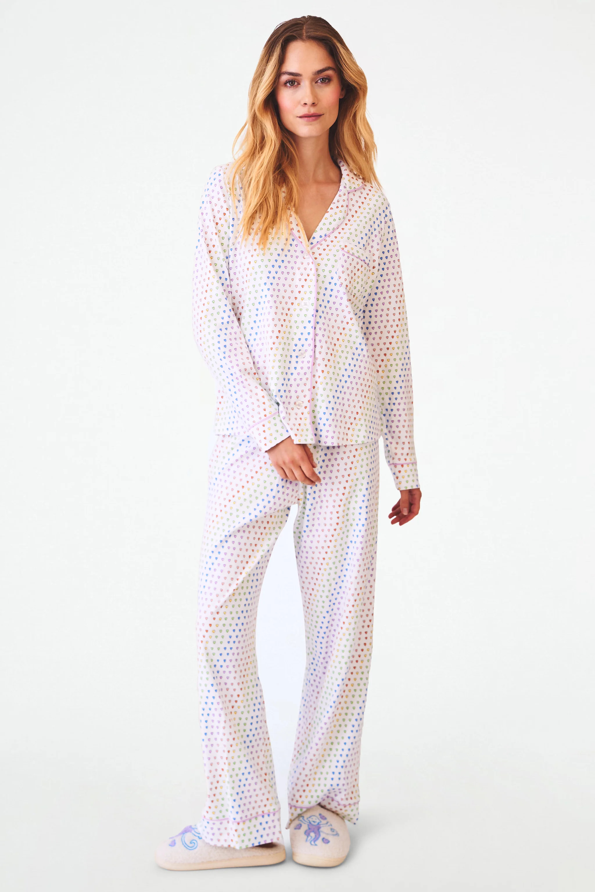 Disco Hearts Long Sleeve Polo Pajamas | Roller Rabbit
