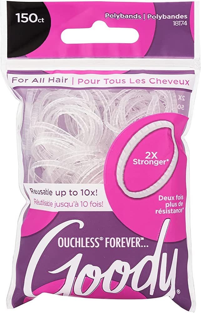 Goody Ouchless Womens Polyband Elastic Hair Tie - 150 Count, Clear - Fine Hair - Hair Accessories... | Amazon (US)