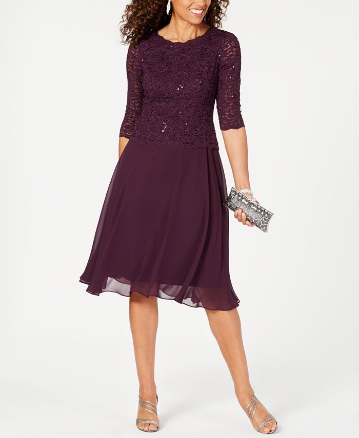 Alex Evenings Sequined Lace Contrast Dress & Reviews - Dresses - Women - Macy's | Macys (US)
