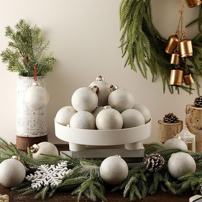 Yunlly 12 Pcs Neutral Textured Christmas Ball Ornaments 2025 3.15 Inch Rustic Vintage Xmas Tree O... | Amazon (US)