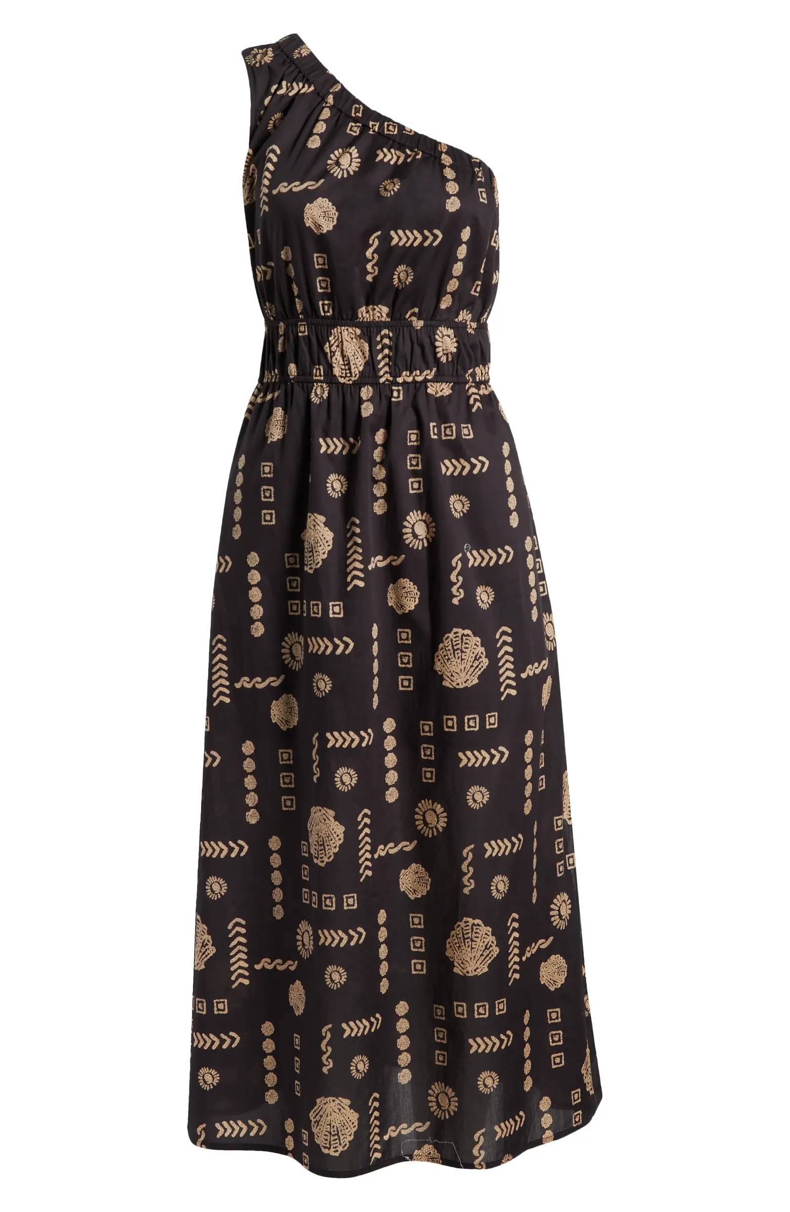 Selani Floral One-Shoulder Cotton Midi Dress | Nordstrom