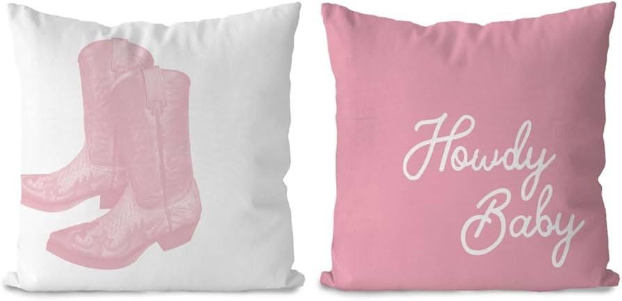 DOTAIN Western Howdy Pillows Pillow Covers 18x18,Pink Pillow Covers,Howdy Baby Cowgirl Boots Pill... | Amazon (US)
